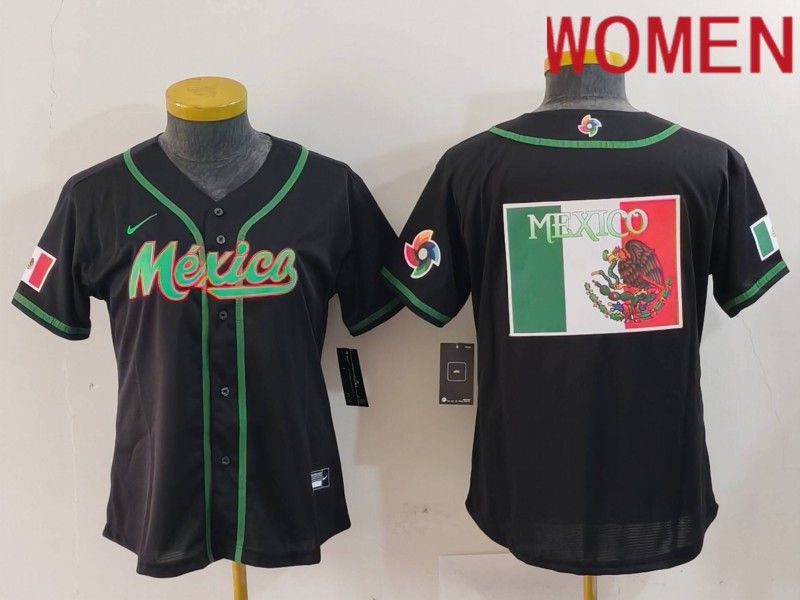 Women 2024 World Cub Mexico Blank Black Nike MLB Jersey style 9->women mlb jersey->Women Jersey